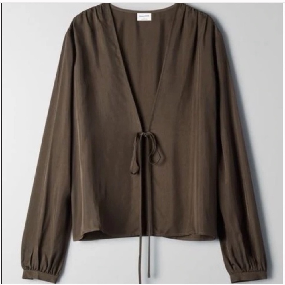 Aritzia Babaton Lovett Tie Front Plunge Blouse